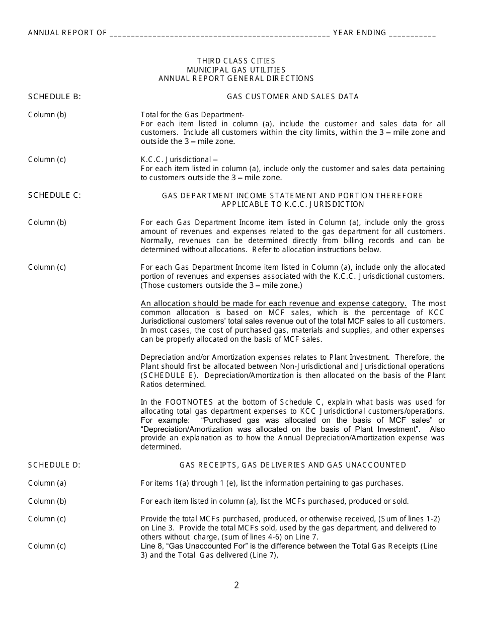 Third Class Cities Municipal Gas Utilities Annual Report - Kansas, Page 3