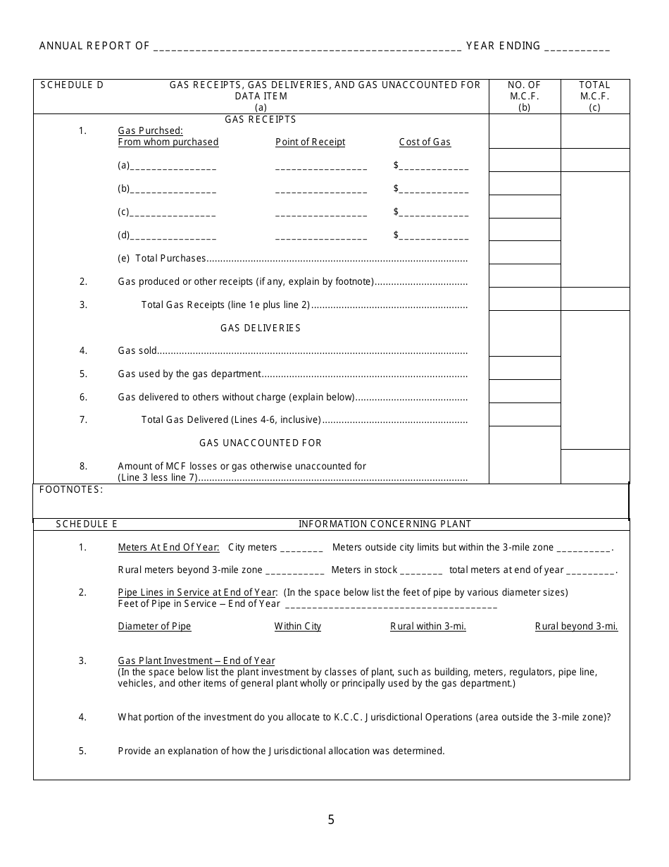 Third Class Cities Municipal Gas Utilities Annual Report - Kansas, Page 6