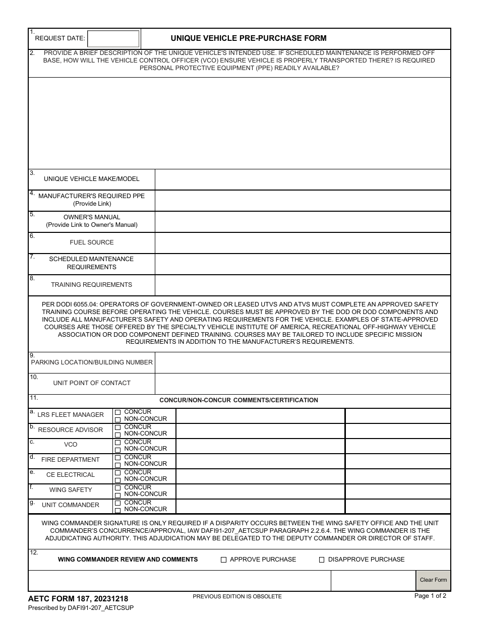 AETC Form 187 - Fill Out, Sign Online and Download Fillable PDF ...