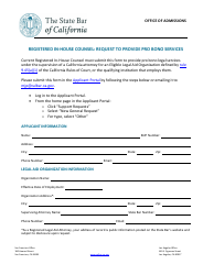 Document preview: Registered in-House Counsel: Request to Provide Pro Bono Services - California