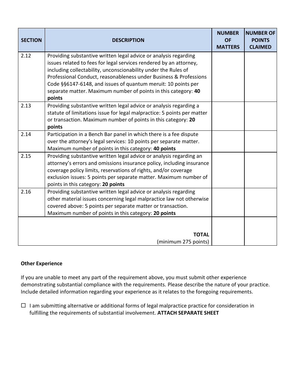 Post-examination Application for Initial Certification - Legal Malpractice Law Certified Specialist - California, Page 10