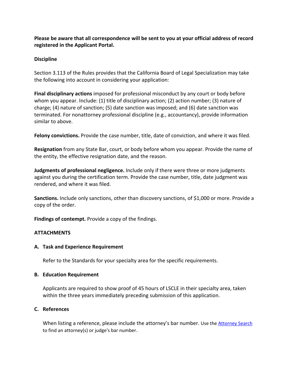 Post-examination Application for Initial Certification - Legal Malpractice Law Certified Specialist - California, Page 2