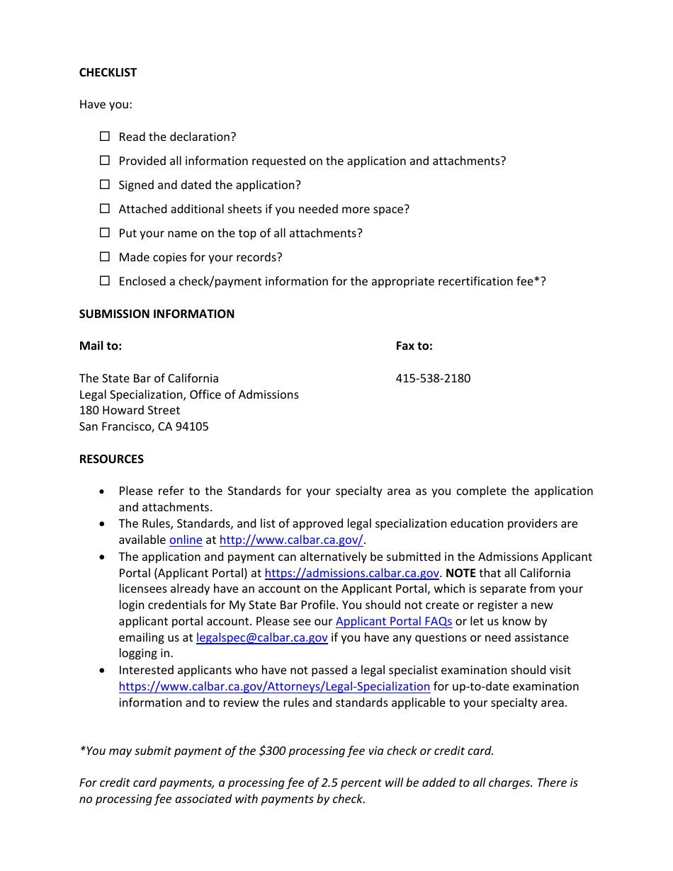 Post-examination Application for Initial Certification - Legal Malpractice Law Certified Specialist - California, Page 3