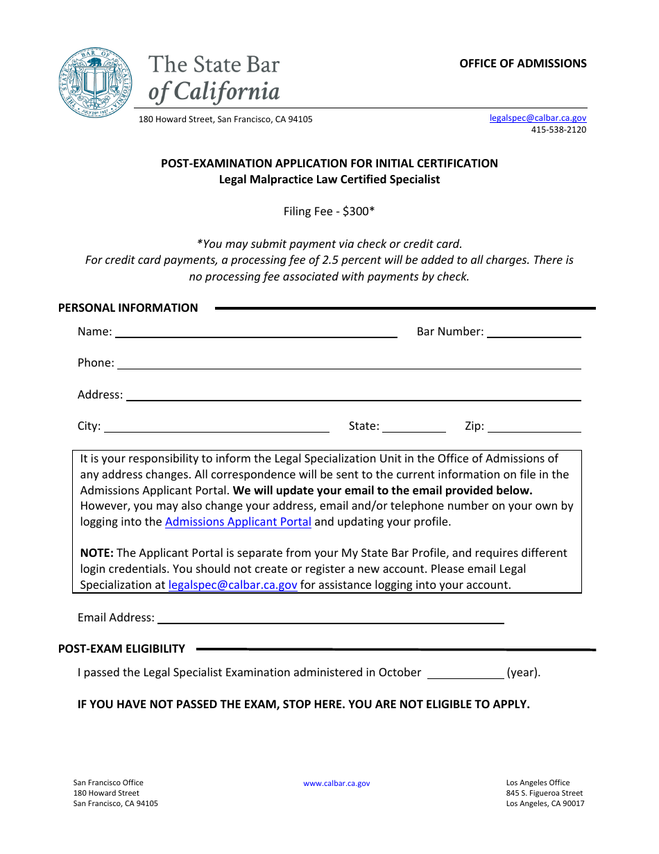 Post-examination Application for Initial Certification - Legal Malpractice Law Certified Specialist - California, Page 4
