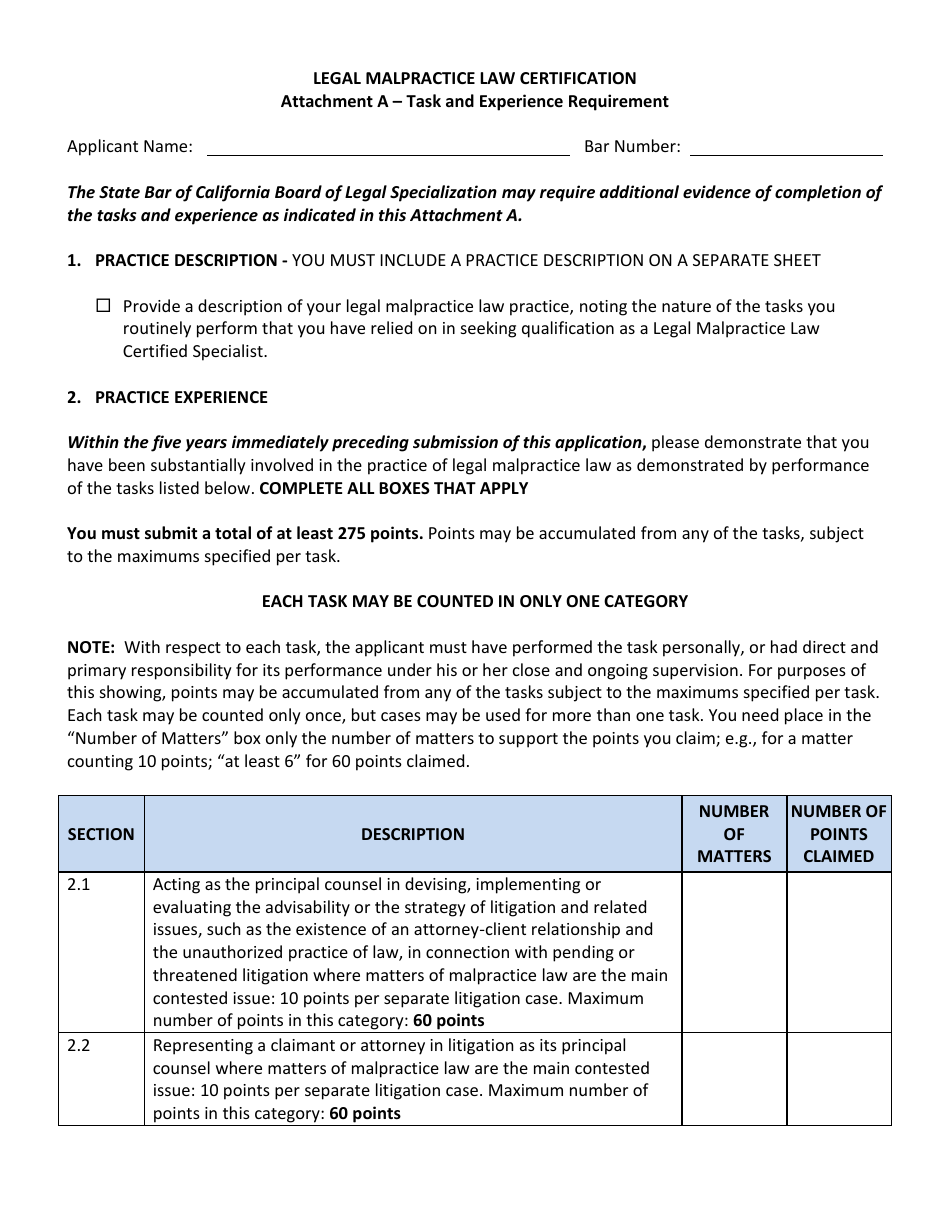 Post-examination Application for Initial Certification - Legal Malpractice Law Certified Specialist - California, Page 8