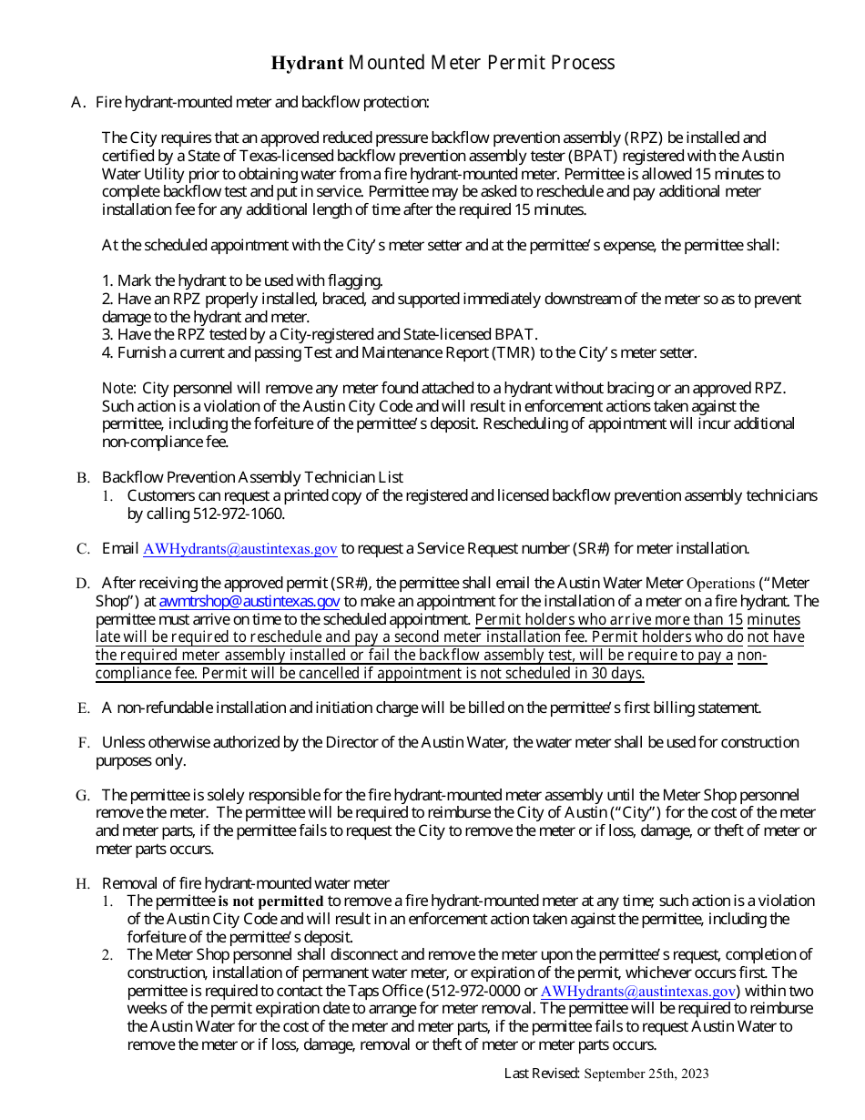 Hydrant Mounted Water Meter Permit Application - City of Austin, Texas, Page 3