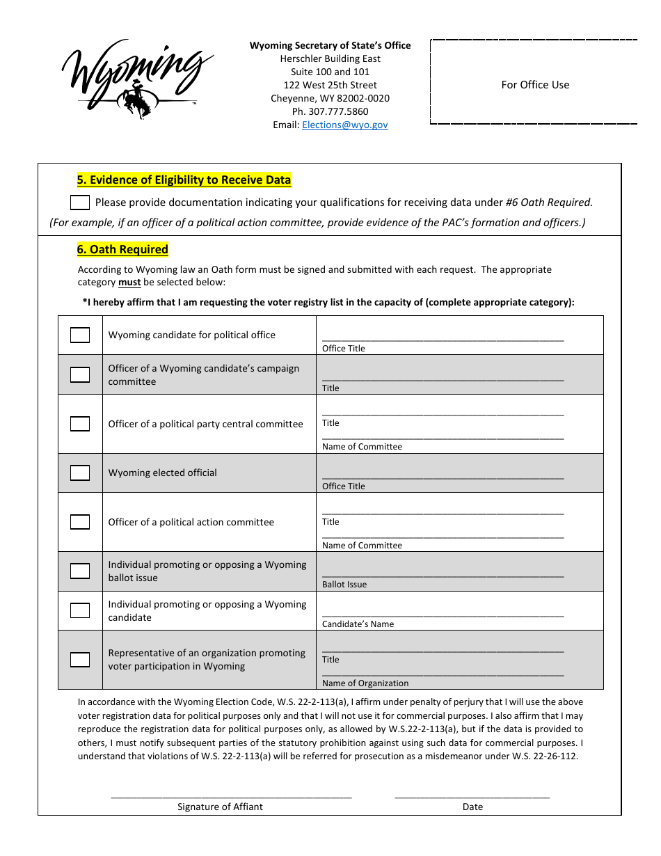 Wyoming Voter Registry List Request Form - Wyoming, Page 3