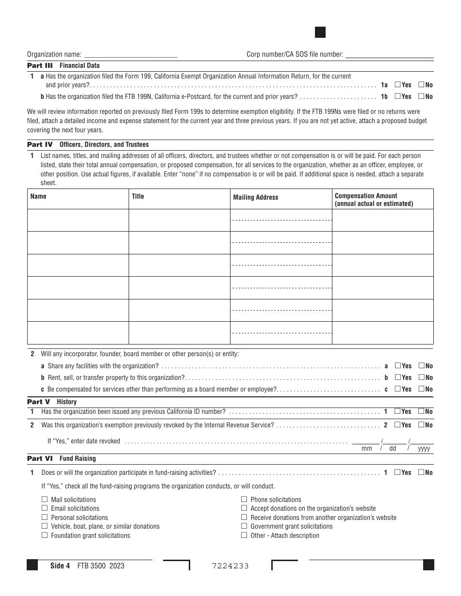 Form FTB3500 Exemption Application - California, Page 4