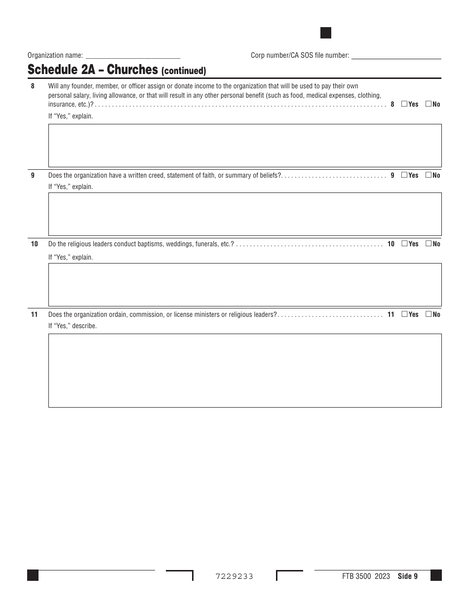 Form FTB3500 Exemption Application - California, Page 9