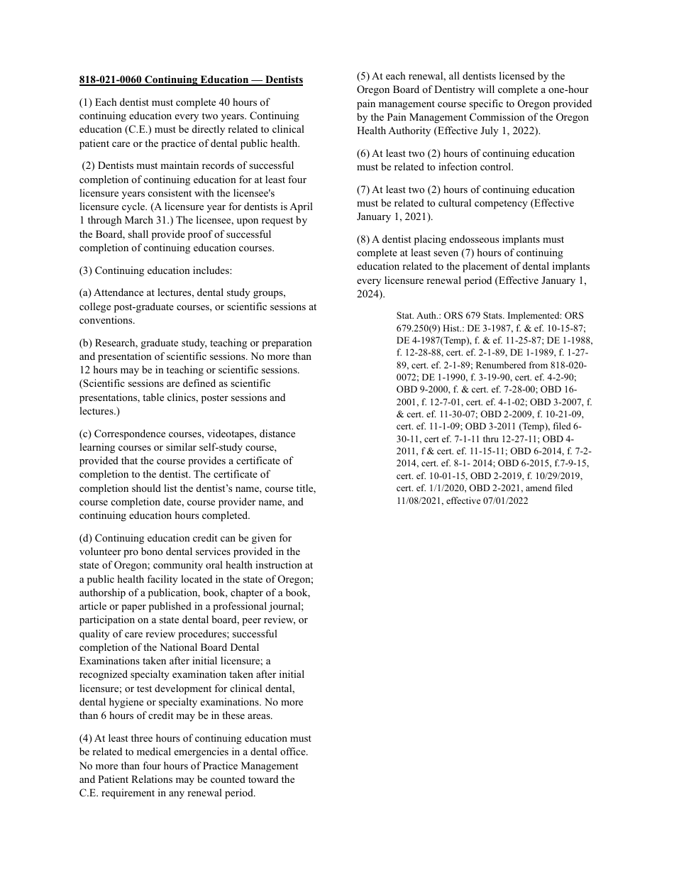 Dental Continuing Education Log - Oregon, Page 3