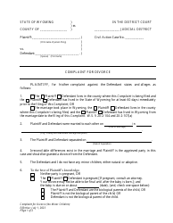 Document preview: Complaint for Divorce (No Minor Children) - Wyoming