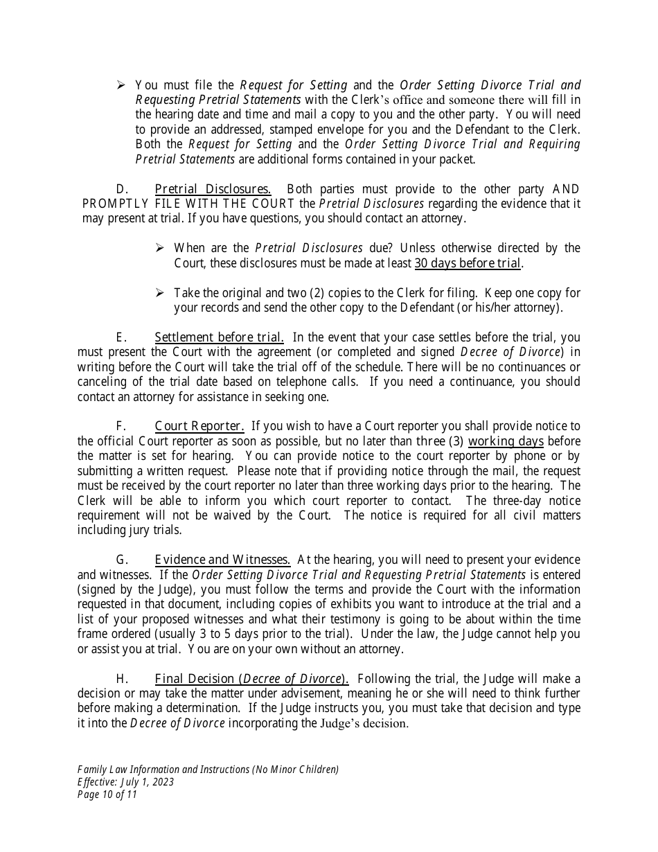 Family Law Information and Instructions (No Minor Children) - Wyoming, Page 10