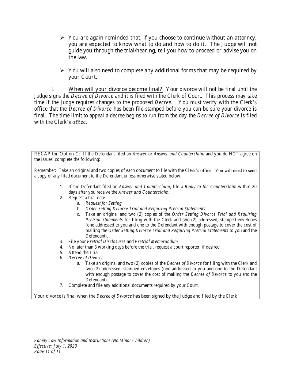 Family Law Information and Instructions (No Minor Children) - Wyoming, Page 11