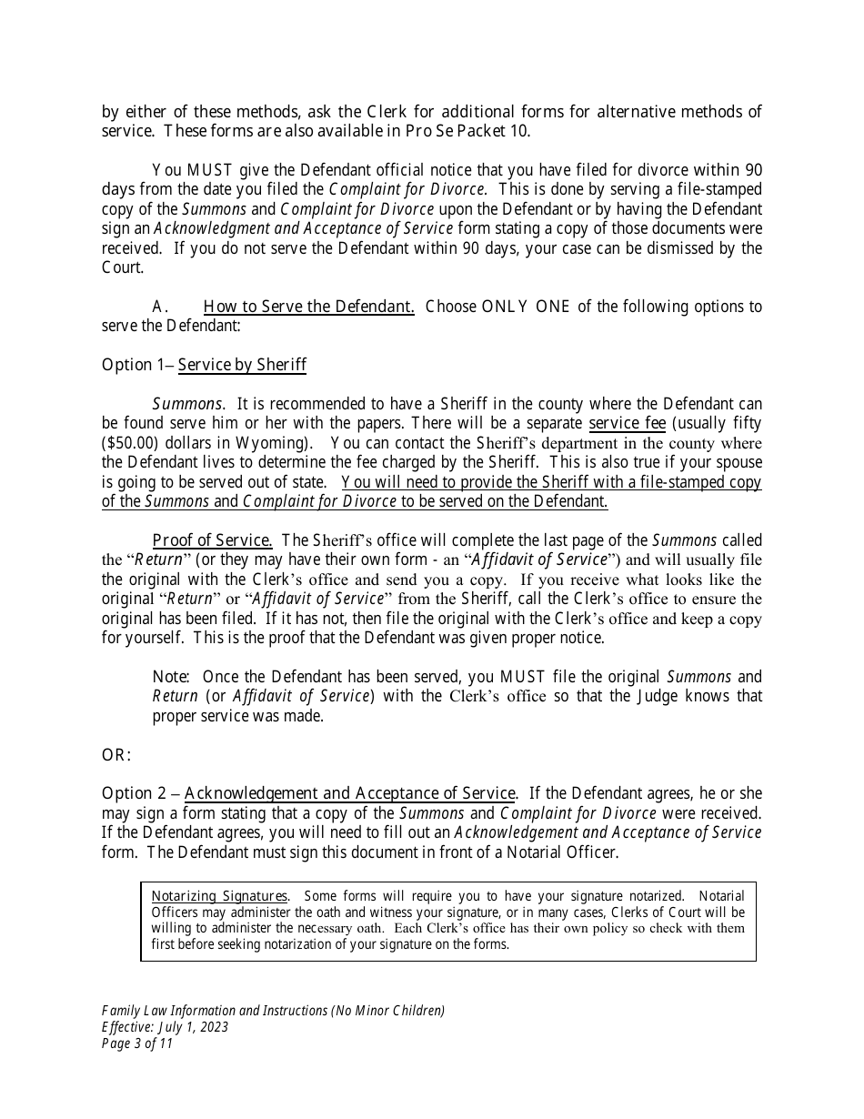 Family Law Information and Instructions (No Minor Children) - Wyoming, Page 3
