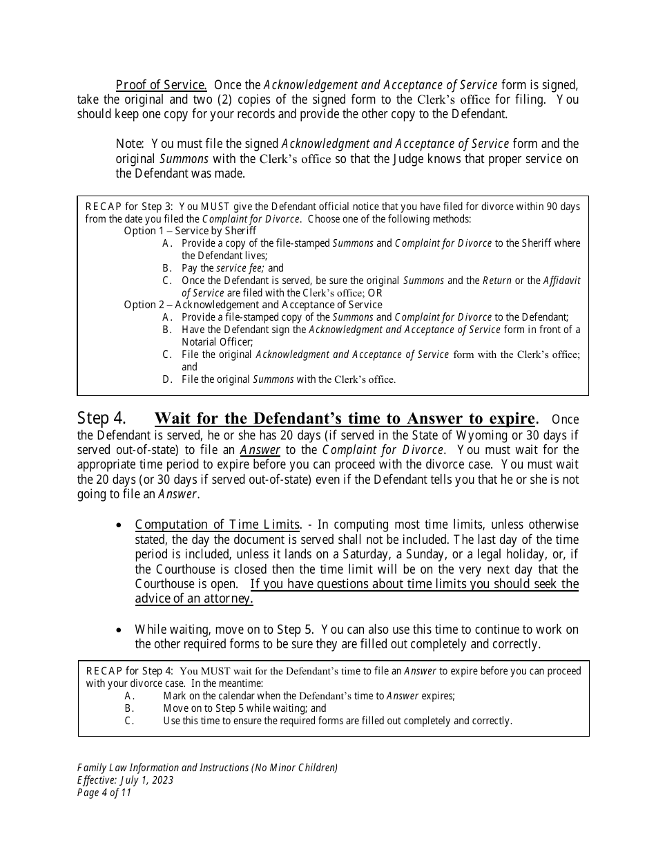 Family Law Information and Instructions (No Minor Children) - Wyoming, Page 4