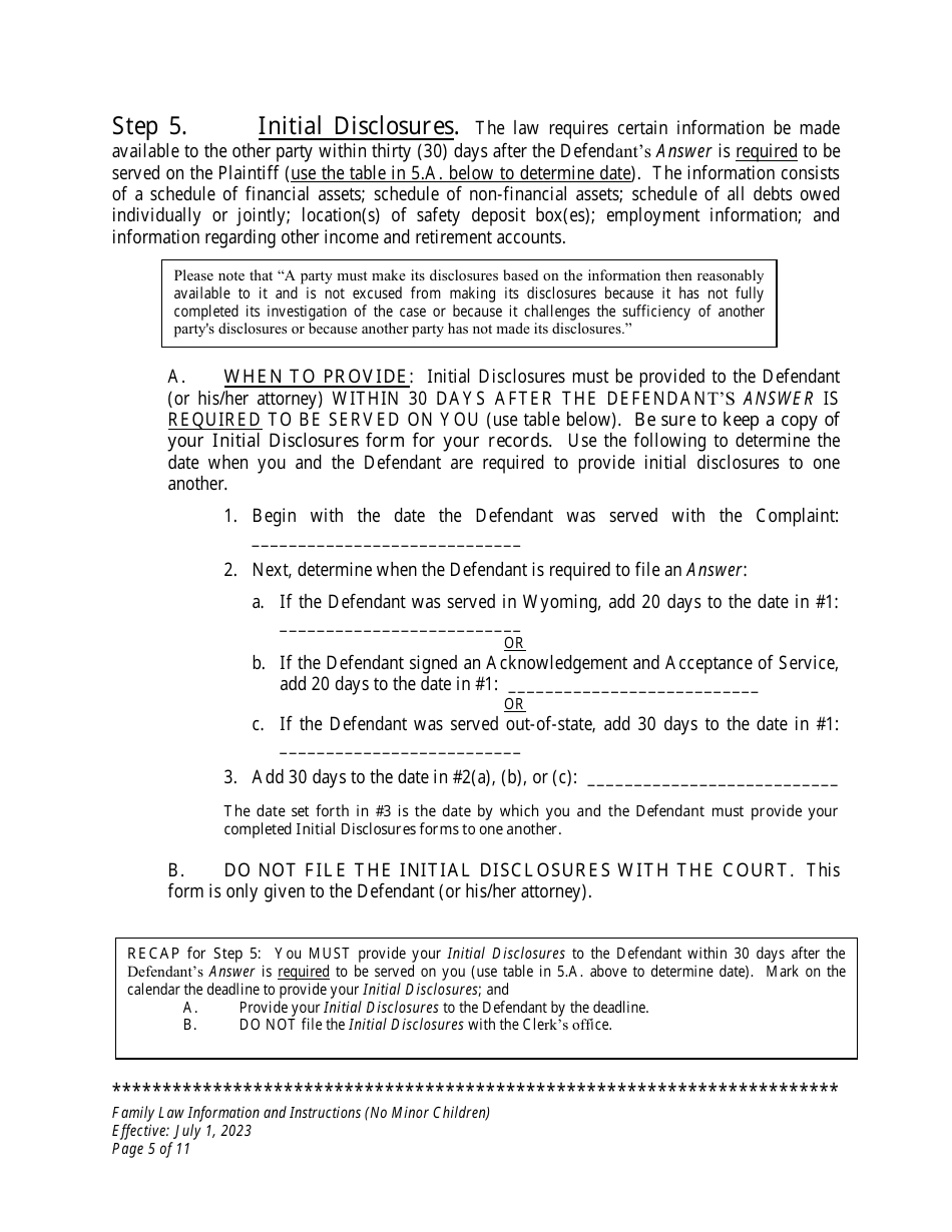 Family Law Information and Instructions (No Minor Children) - Wyoming, Page 5