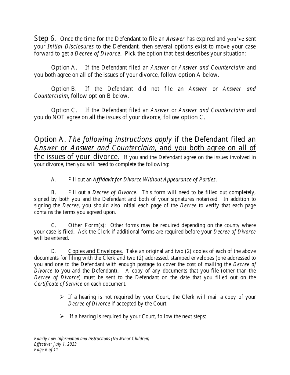 Family Law Information and Instructions (No Minor Children) - Wyoming, Page 6