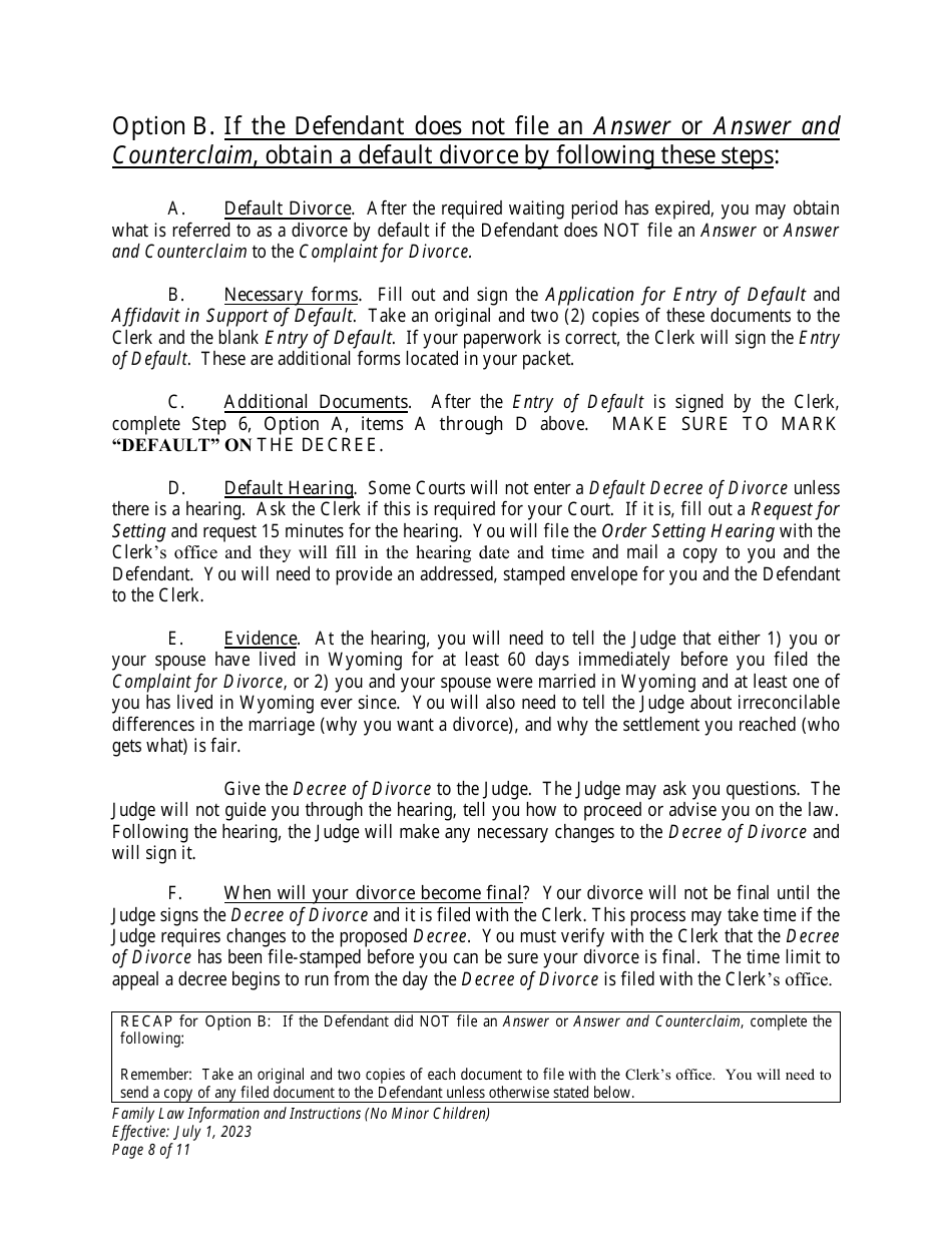 Family Law Information and Instructions (No Minor Children) - Wyoming, Page 8