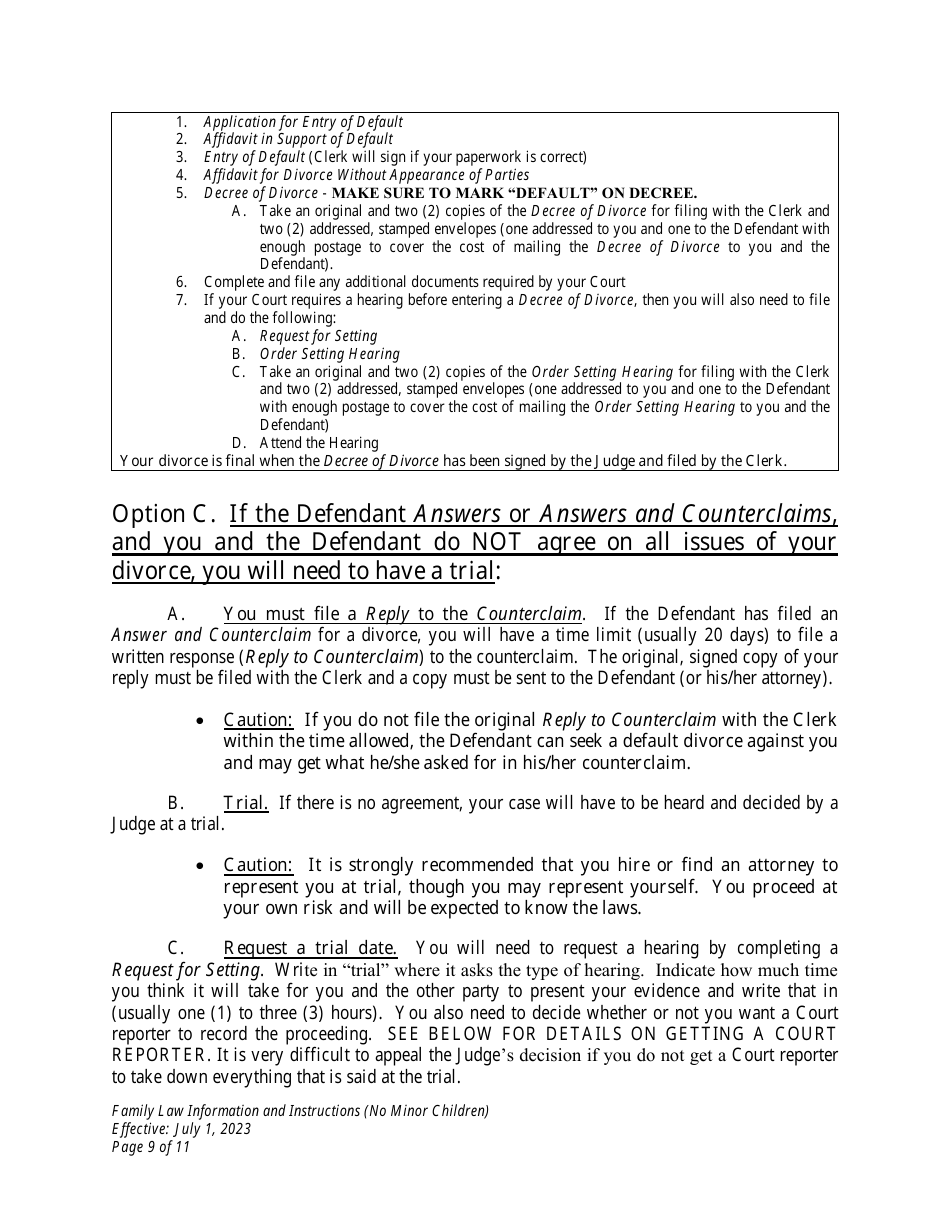 Family Law Information and Instructions (No Minor Children) - Wyoming, Page 9