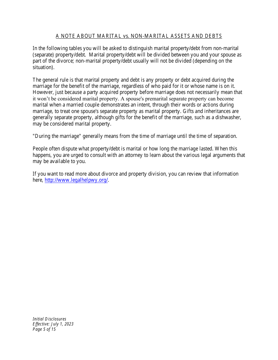 Initial Disclosures - Divorce - Wyoming, Page 5