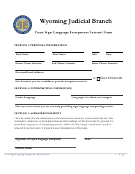 Document preview: Court Sign Language Interpreters Interest Form - Wyoming