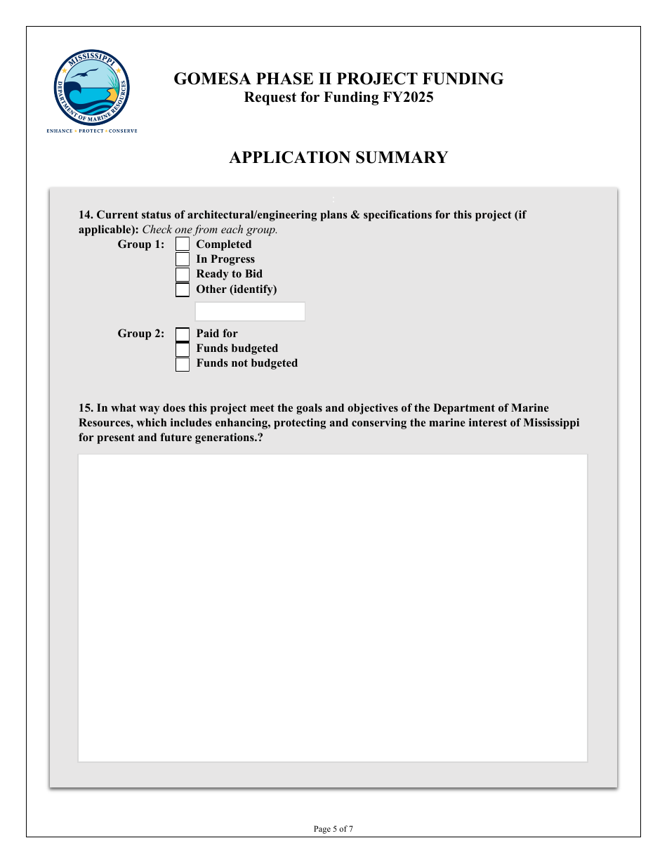 Request for Funding - Gomesa Phase II Project Funding - Mississippi, Page 5