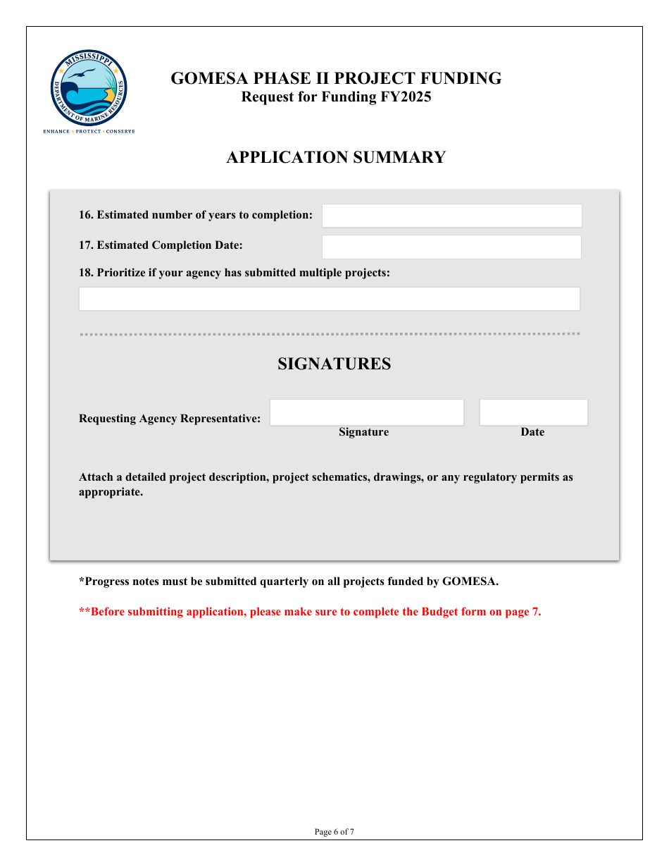 Request for Funding - Gomesa Phase II Project Funding - Mississippi, Page 6