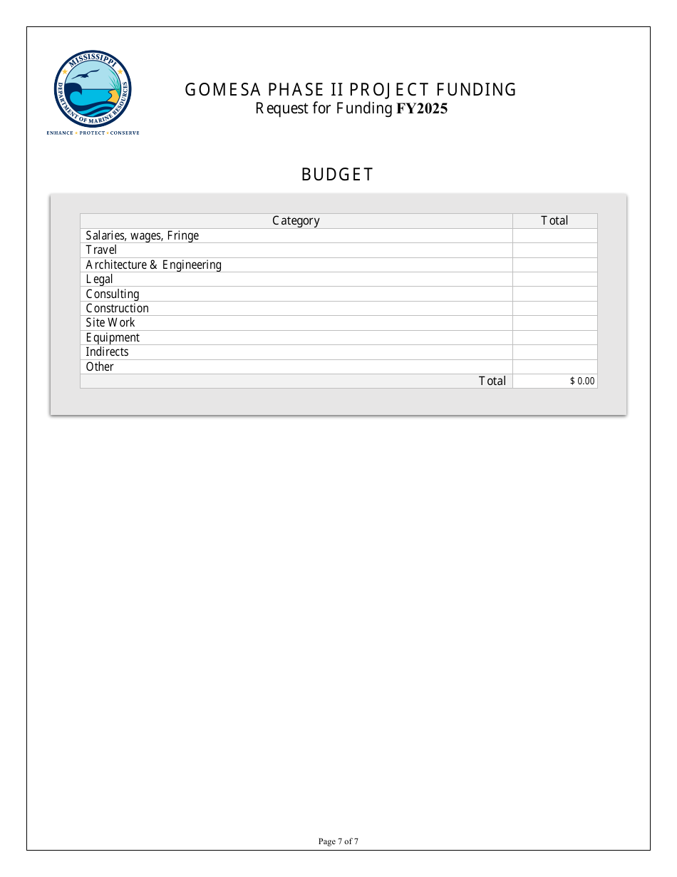 Request for Funding - Gomesa Phase II Project Funding - Mississippi, Page 7