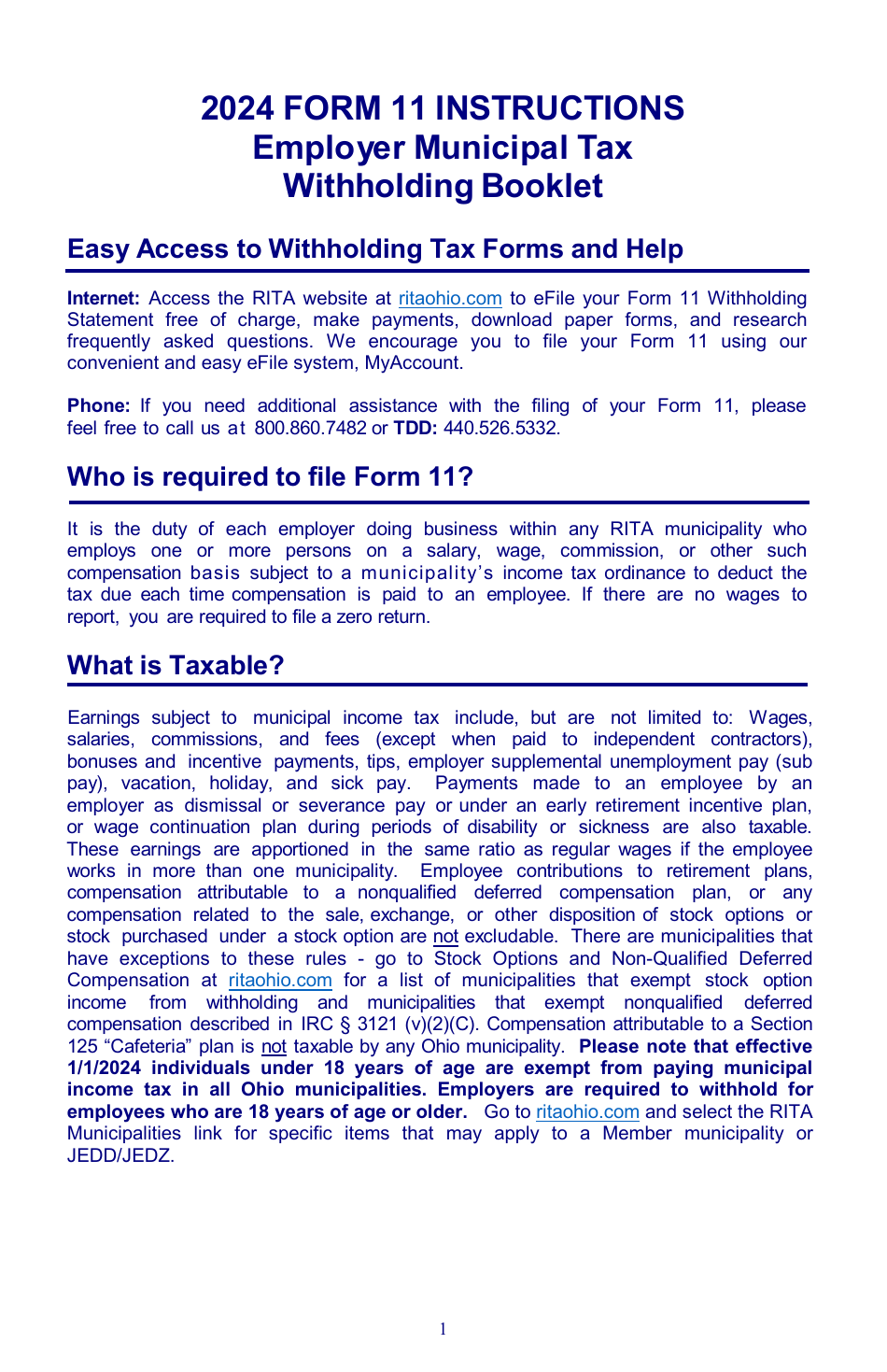 Instructions for Form 11 Employers Municipal Tax Withholding Statement - Ohio, Page 1
