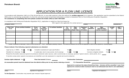 Document preview: Application for a Flow Line Licence - Manitoba, Canada