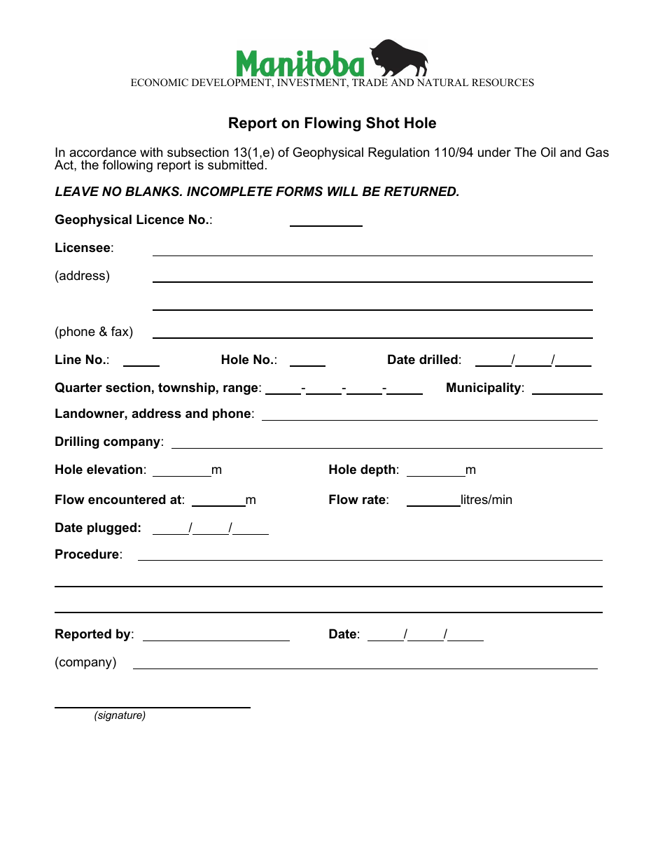 Report on Flowing Shot Hole - Manitoba, Canada, Page 1