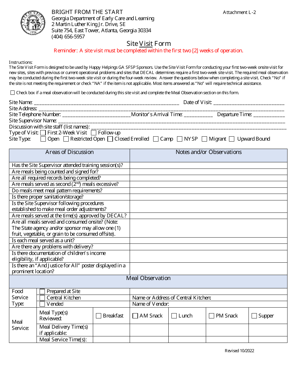 Attachment L-2 Site Visit Form - Georgia (United States), Page 1