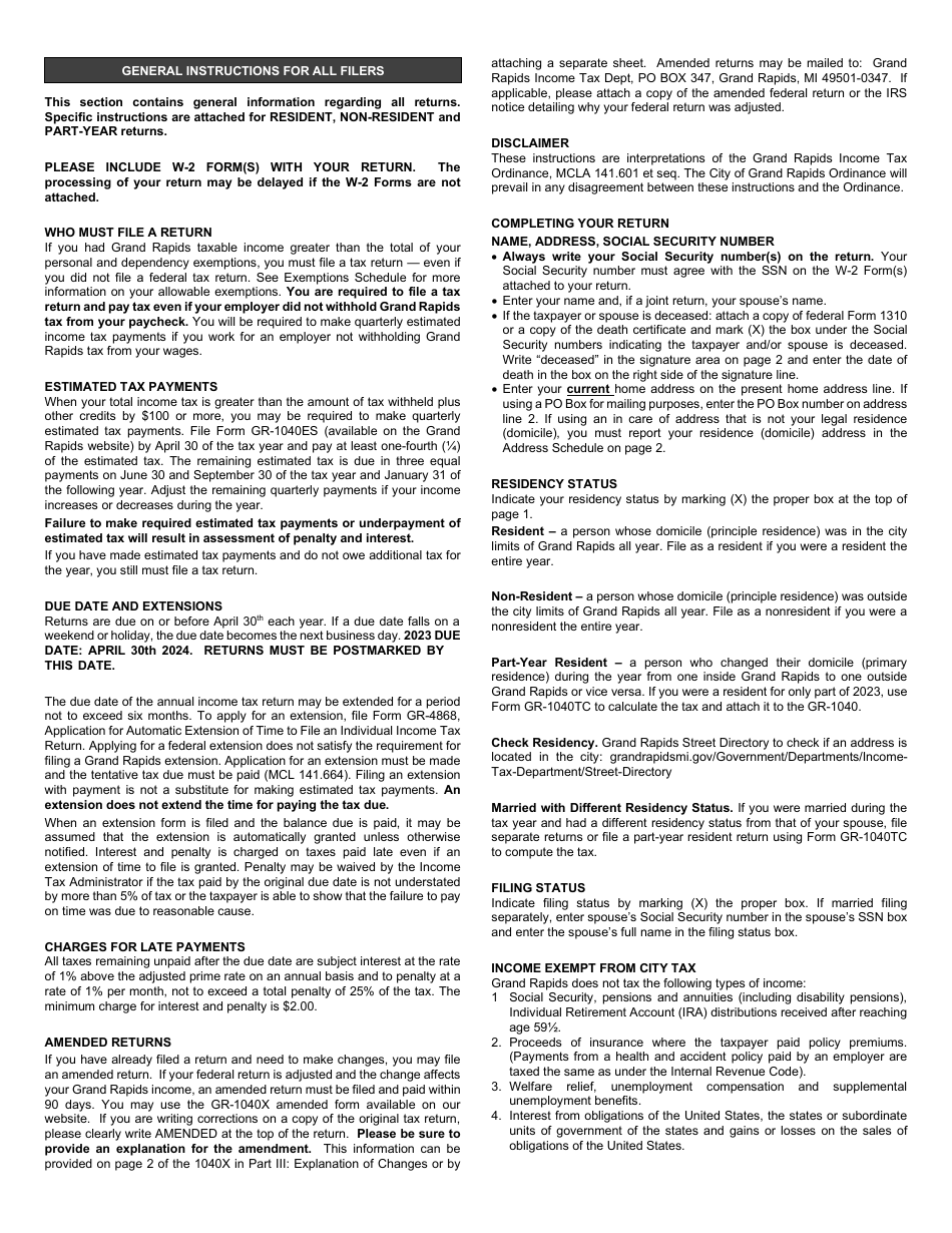 General Instructions for All Filers - City of Grand Rapids, Michigan, Page 1