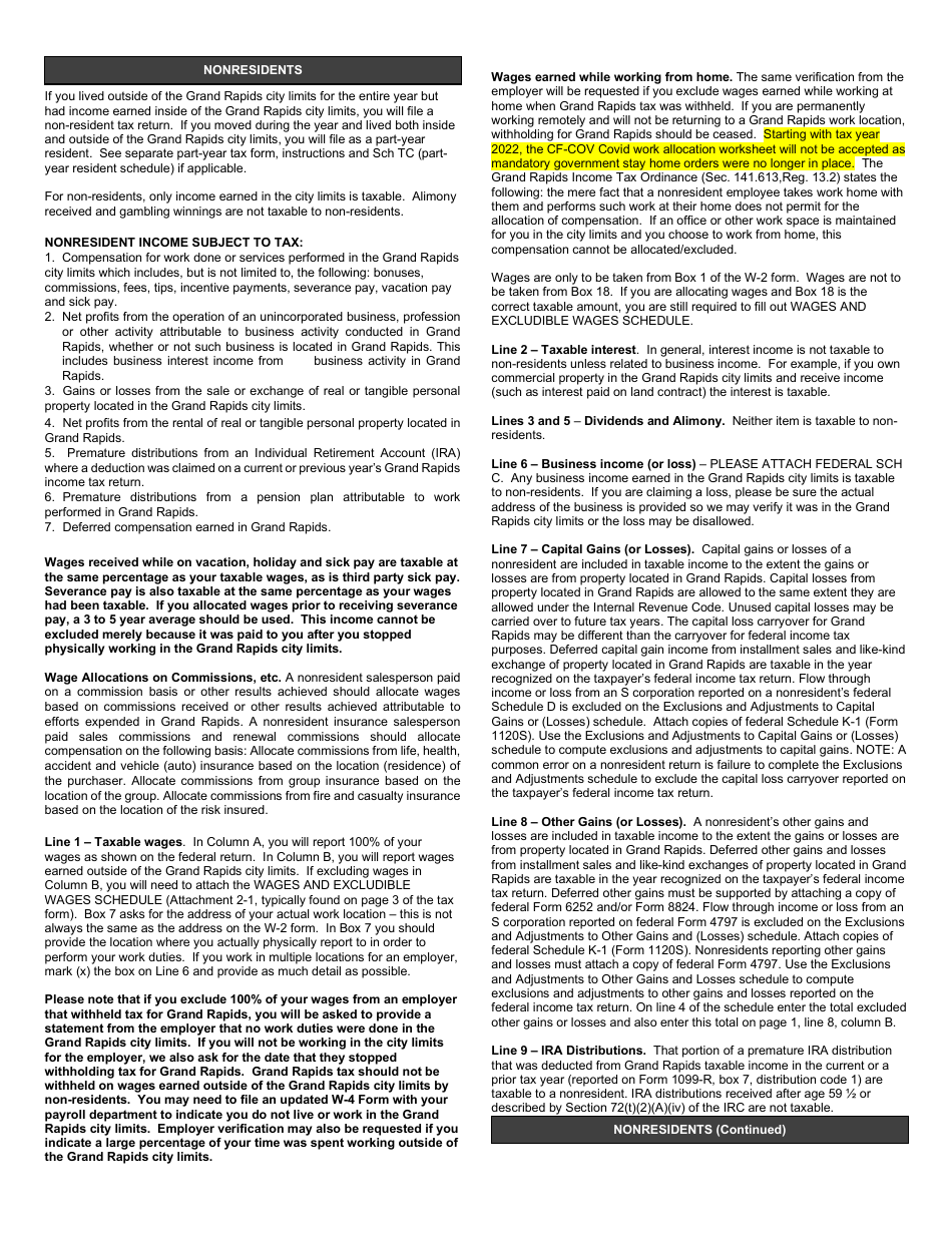Form GR-1040NR Individual Income Tax Return - Non-resident - City of Grand Rapids, Michigan, Page 4