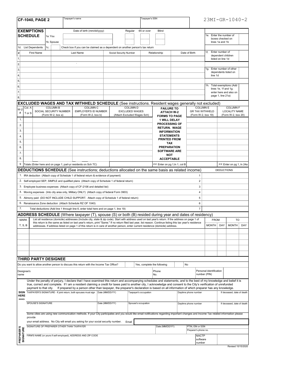 Form GR-1040NR Individual Income Tax Return - Non-resident - City of Grand Rapids, Michigan, Page 7