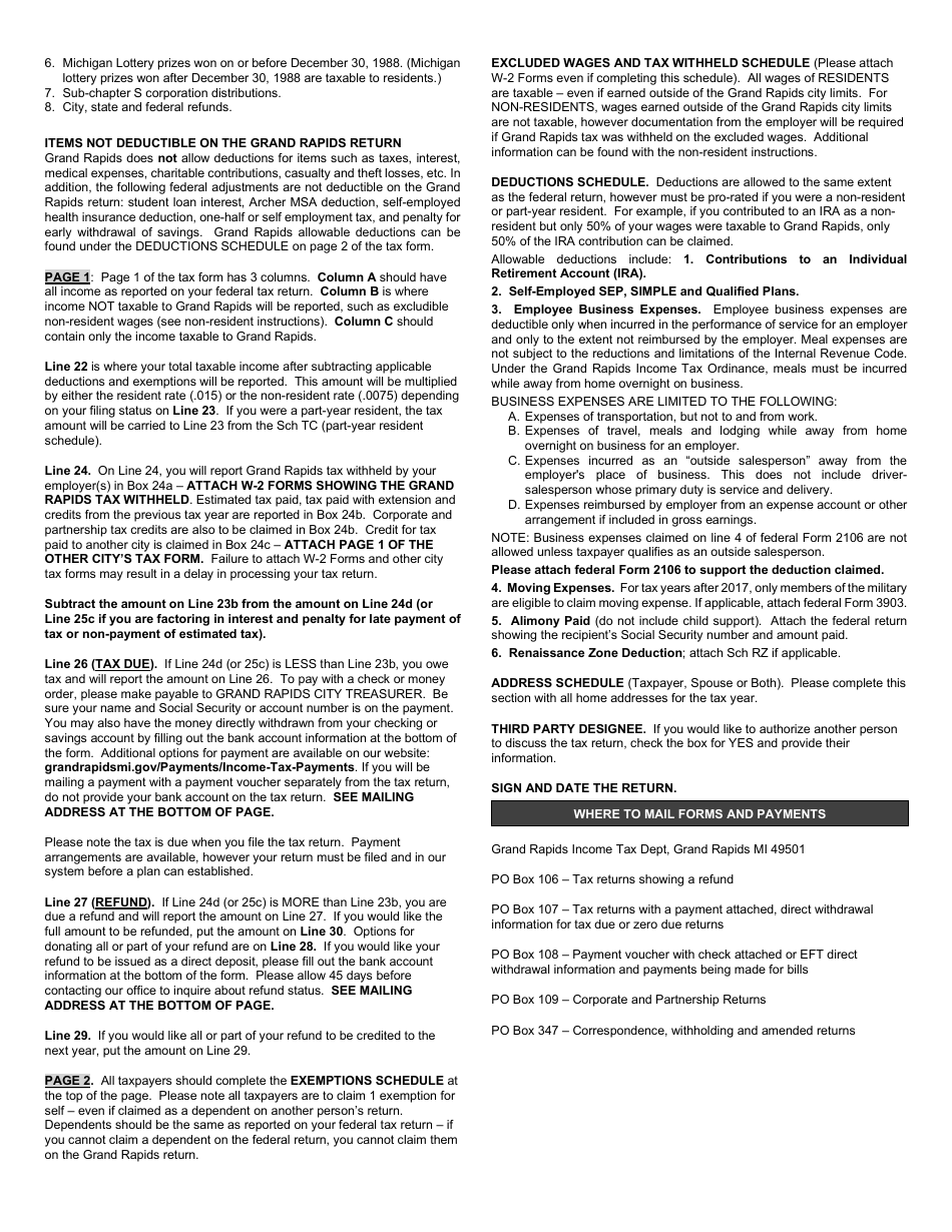 Form GR-1040R Resident Tax Return - City of Grand Rapids, Michigan, Page 3