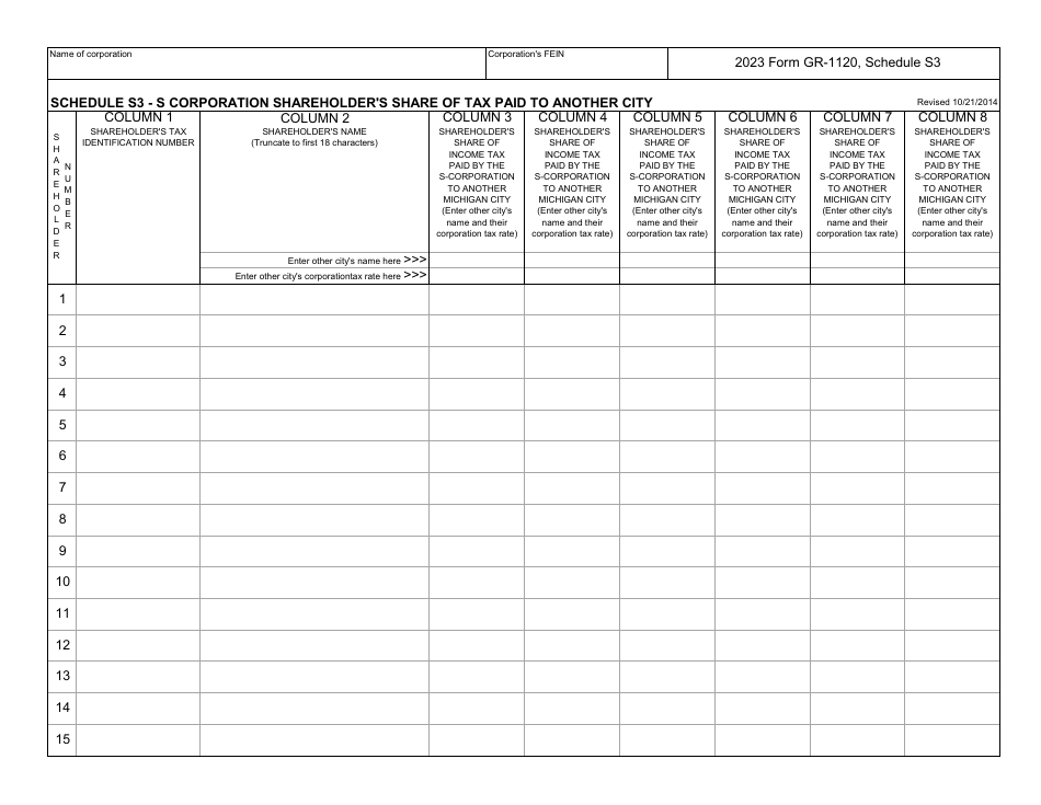 Form GR-1120 Corporation Income Tax Form - City of Grand Rapids, Michigan, Page 10