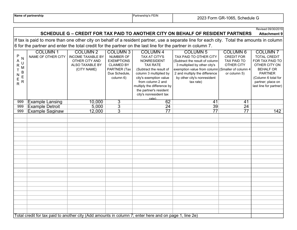 Form GR-1065 Partnership Income Tax Form - City of Grand Rapids, Michigan, Page 16