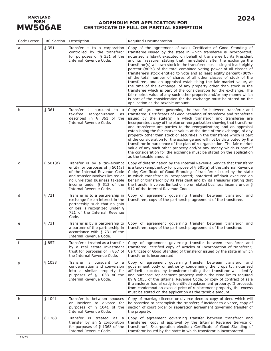 Maryland Form MW506AE Application for Certificate of Full or Partial Exemption - Maryland, Page 5