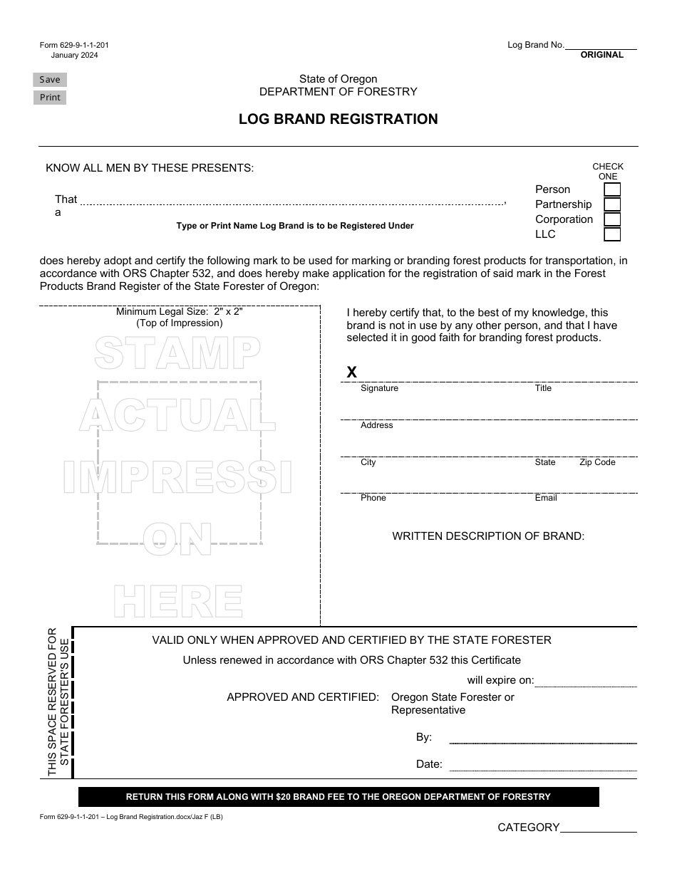 Form 629-9-1-1-201 Download Fillable PDF or Fill Online Log Brand ...