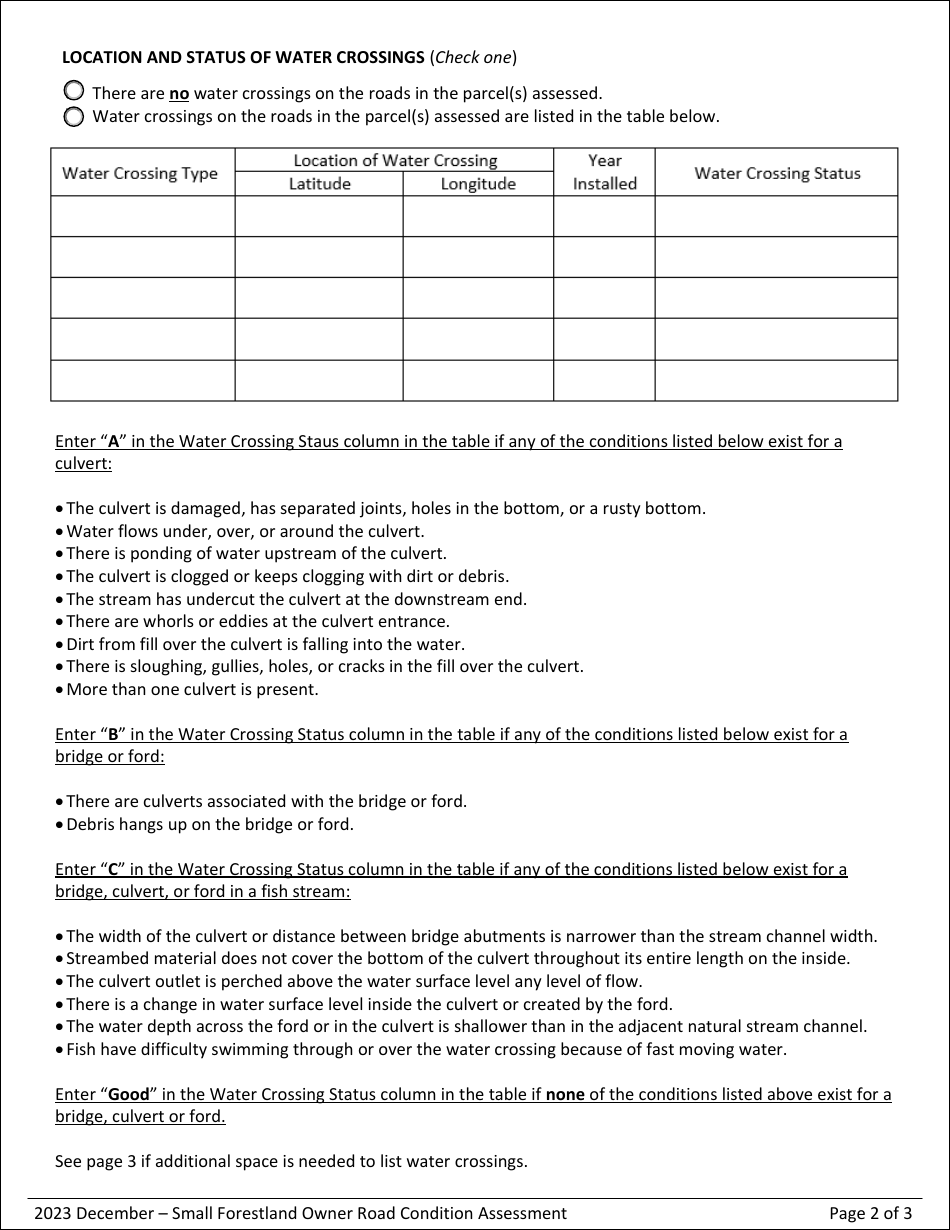 Small Forestland Owner Road Condition Assessment - Oregon, Page 2