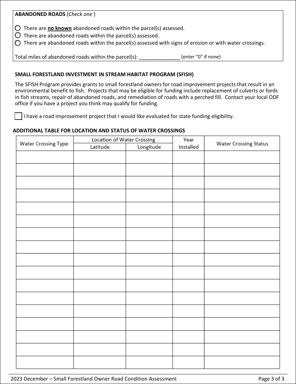 Small Forestland Owner Road Condition Assessment - Oregon, Page 3