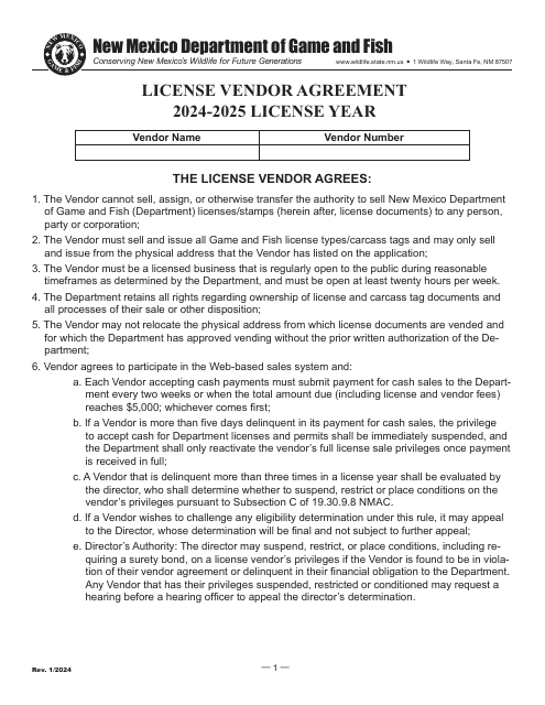 License Vendor Agreement - New Mexico, 2025
