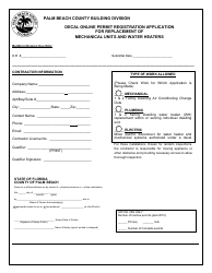 Document preview: Decal Online Permit Registration Application for Replacement of Mechanical Units and Water Heaters - Palm Beach County, Florida