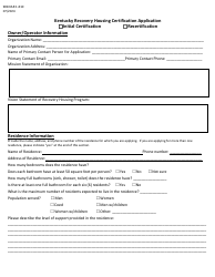 Document preview: Kentucky Recovery Housing Certification Application - Kentucky
