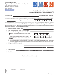 Form A450-12TERMBUS Certificate of License Termination - Barbers and Cosmetology Business - Virginia