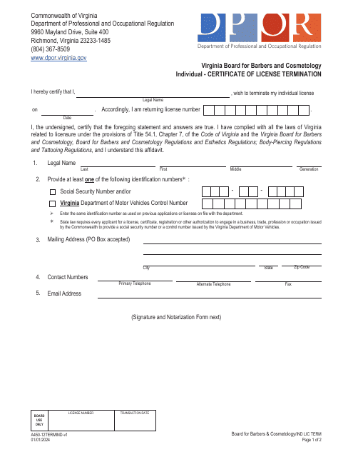 Form A450-12TERMIND  Printable Pdf