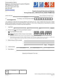 Document preview: Form A440-21TERMIND Certificate of License Termination - Hearing Aid Specialist - Virginia
