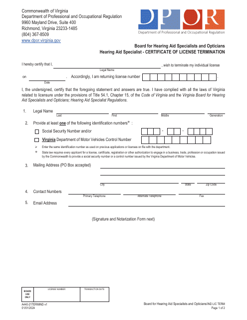 Form A440-21TERMIND  Printable Pdf
