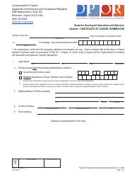 Form A448-11TERMIND Certificate of License Termination - Optician - Virginia